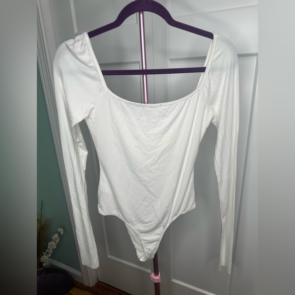 free people movement Tops - Free People Movement Streamline Med white bodysuit wrapover gathered detailing